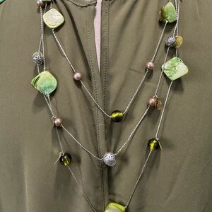 Elegant Green Multi-Layer Necklace w/ Matching Earrings